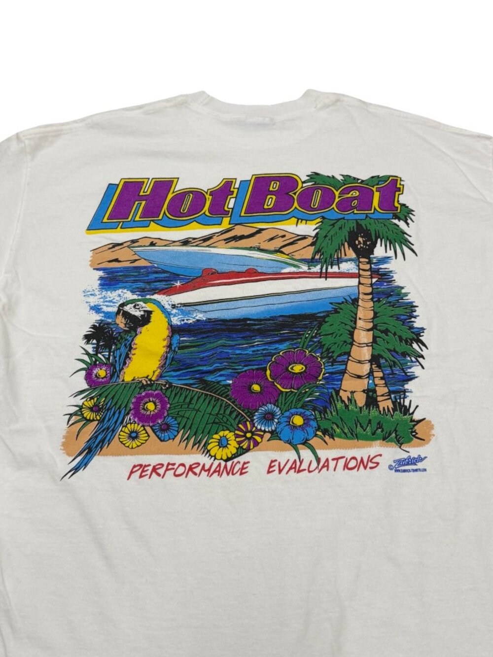 Vintage 1990s Hot Boat Magazine Performance Evaluations T Shirt White Tropical G - Picture 5 of 7